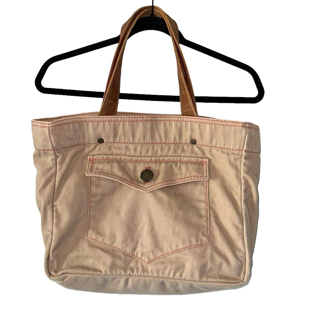 Gap Y2K Reversible Canvas Tote Bag Leather Handles‎ Pink Trim Striped